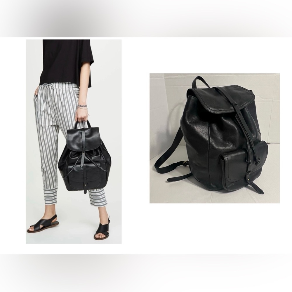 Madewell Transport Rucksack Leather Classic Backpack Front Pocket Drawstring